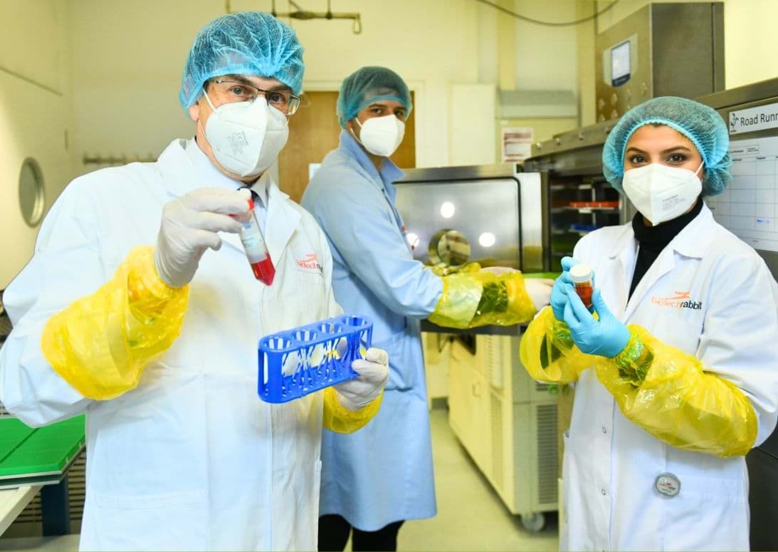 Biotechrabbit people in laboratory